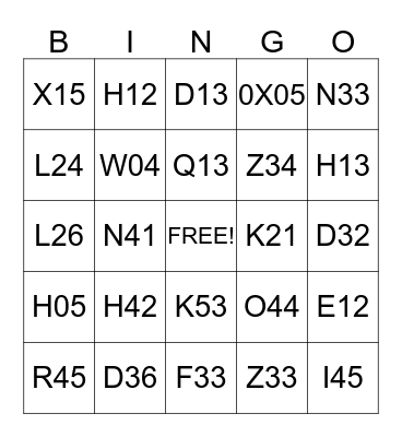 Jewelry Bingo Card