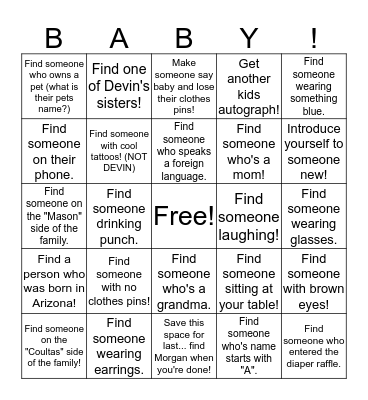 Baby Xander Bingo Card