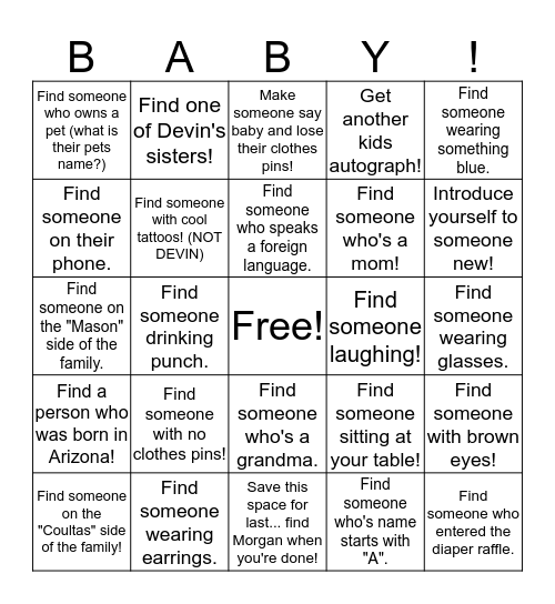 Baby Xander Bingo Card