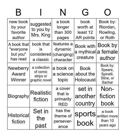 Book Challenge Bingo Card