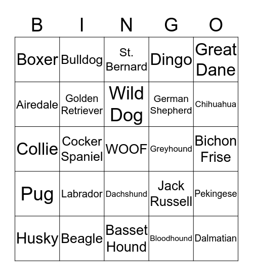 DOGS Bingo Card