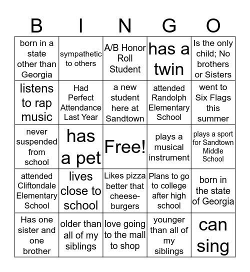 Bingo Scavenger Hunt Bingo Card