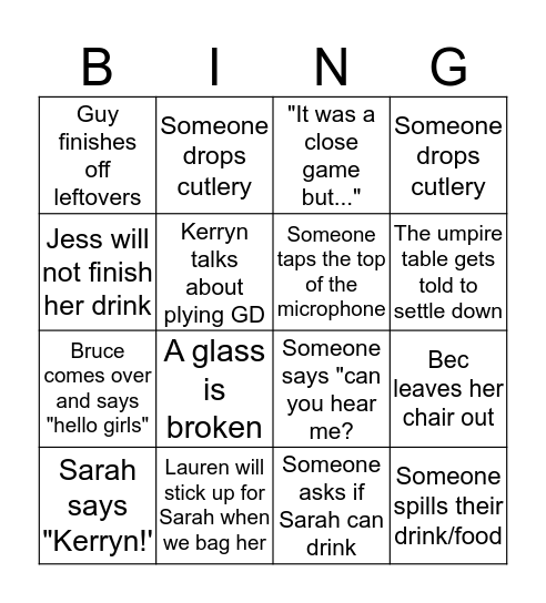 A2 Dinner Bingo! Bingo Card