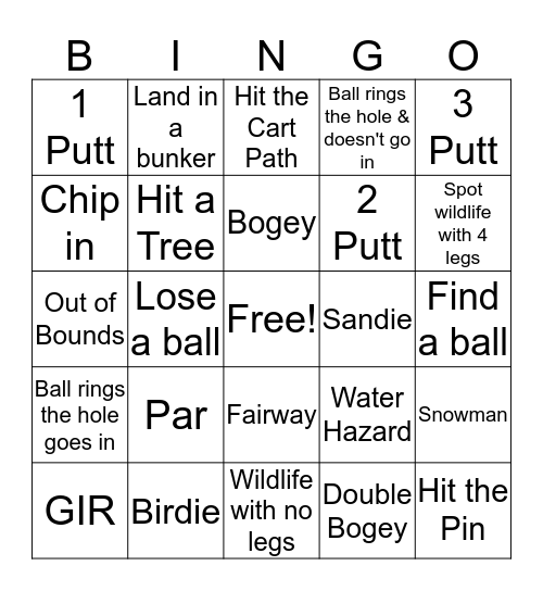 Gettysburg Golf Bingo Card