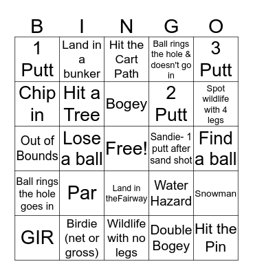 Gettysburg Golf Bingo Card