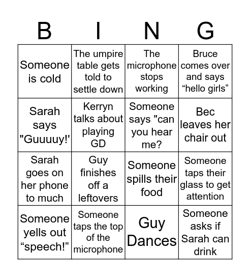 A2 Dinner Bingo! Bingo Card