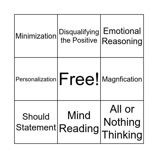 Cognitive Errors Bingo Card