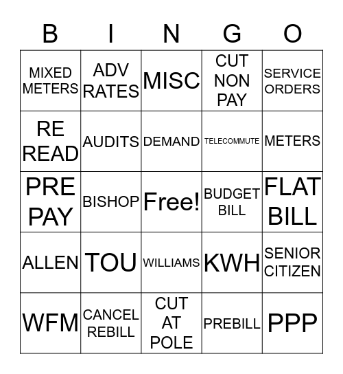 BILLING SERVICES BINGO  Bingo Card