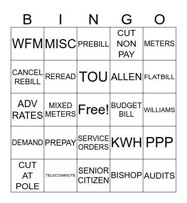 BILLING SERVICES BINGO Card
