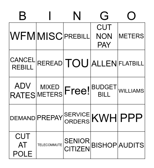 BILLING SERVICES BINGO Card