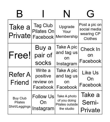 Club Pilates Framingham Bingo Card