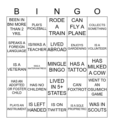 Mingle Bingo Card