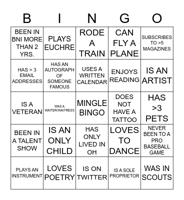 Mingle Bingo Card