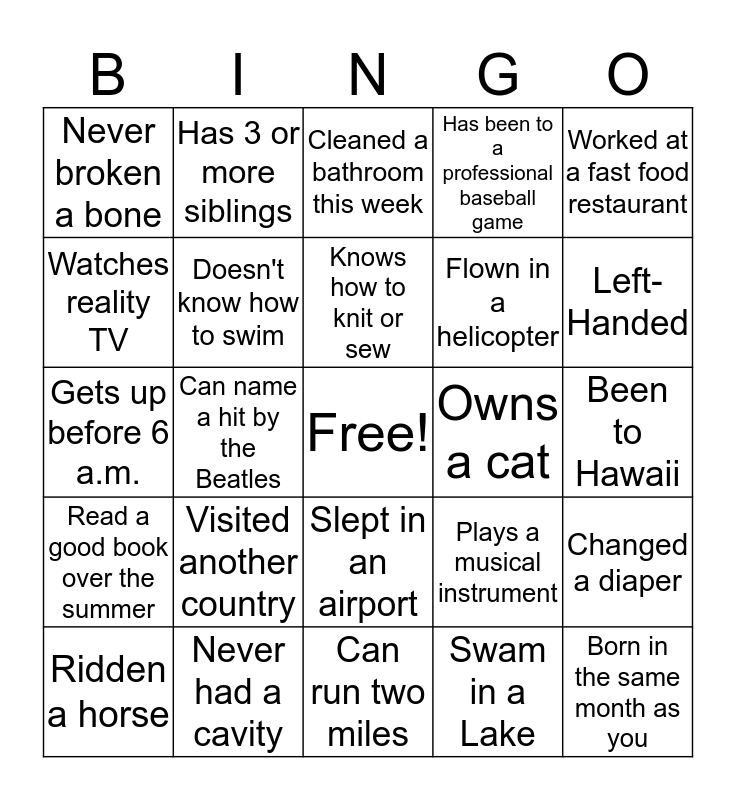 bingo board get to know you