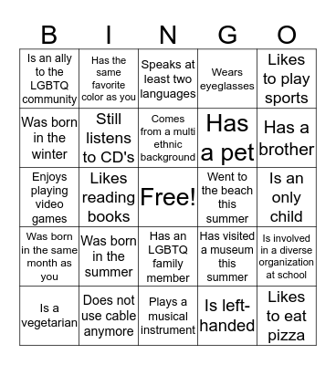 Getting to Know you BINGO Card