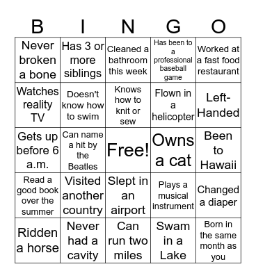 Find Someone Who Bingo Card