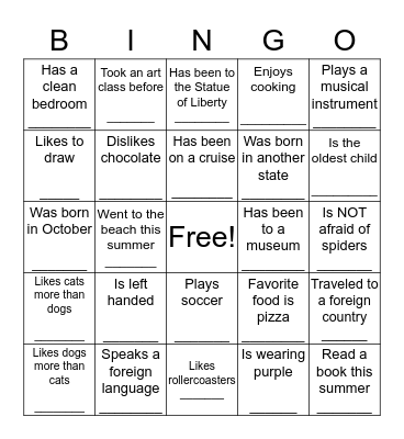 Get To Know You Bingo Card