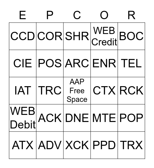 SEC Codes Bingo Card