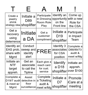 CSA Team Bingo Card