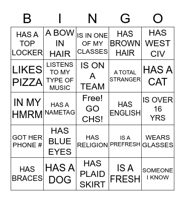 CHS PEOPLE BINGO Card