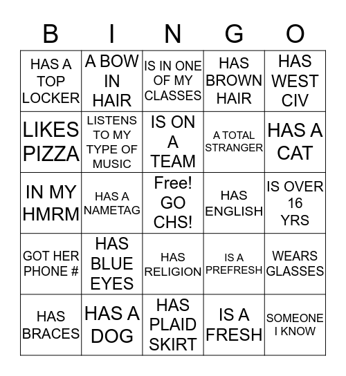 CHS PEOPLE BINGO Card