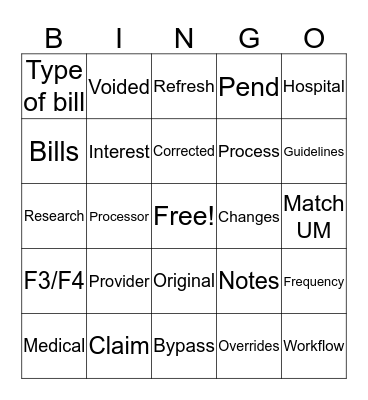 Corrected Claims Bingo Card