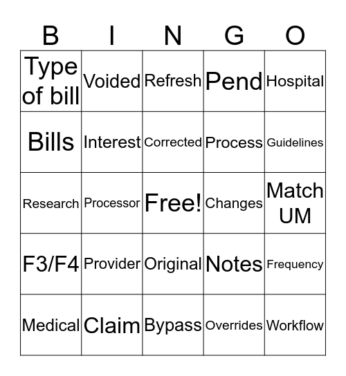 Corrected Claims Bingo Card