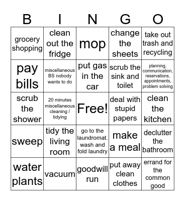 Chore BINGO Card