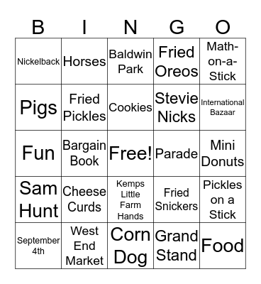 MN State Fair 2017 Bingo Card