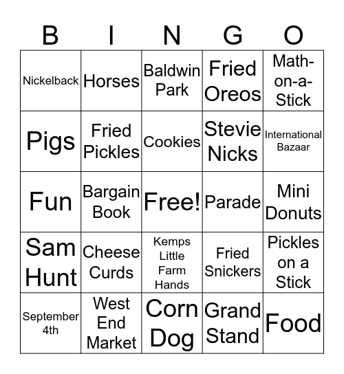 MN State Fair 2017 Bingo Card