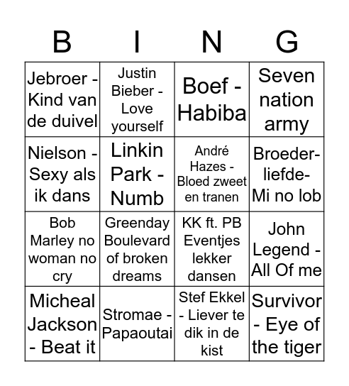 Muziek Bingo Card
