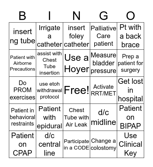 RN Experience BINGO  Bingo Card
