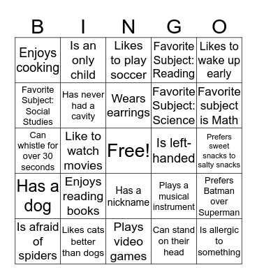 Find Someone in the Class Who: Bingo Card