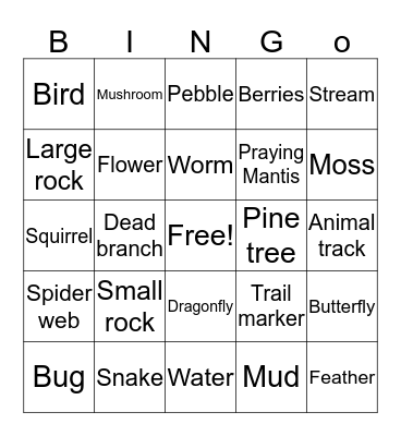 Nature Bingo Card