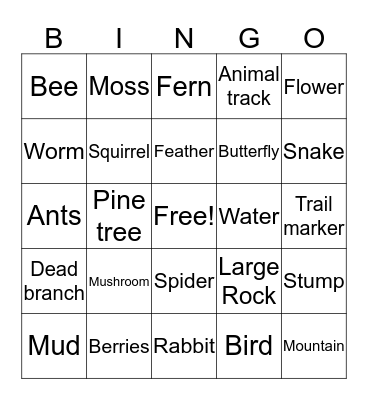 Nature Bingo Card