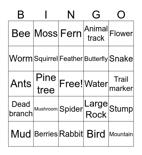 Nature Bingo Card