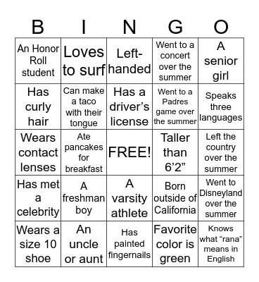 Sra. Munguia's Bingo Mixer Game Bingo Card