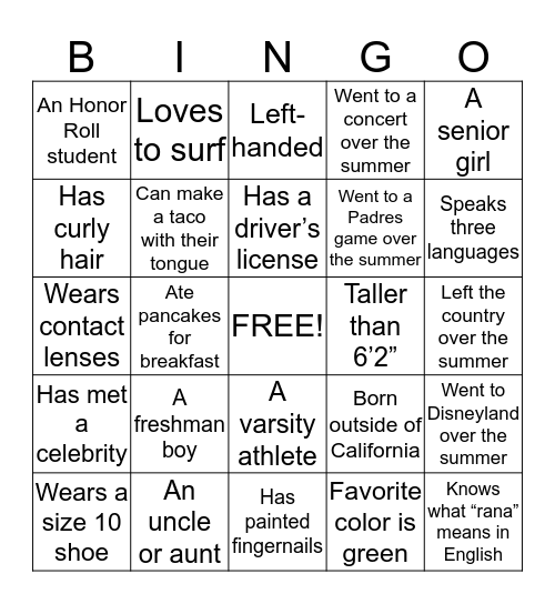 Sra. Munguia's Bingo Mixer Game Bingo Card