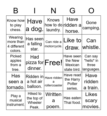 Icebreaker Bingo Card