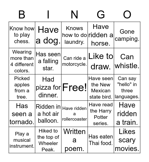 Icebreaker Bingo Card