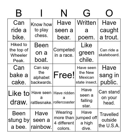 Icebreaker Bingo Card