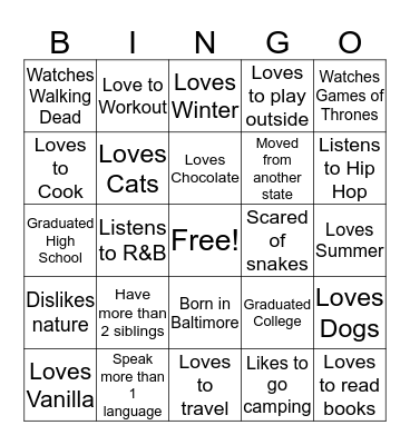 Parent Bingo Card