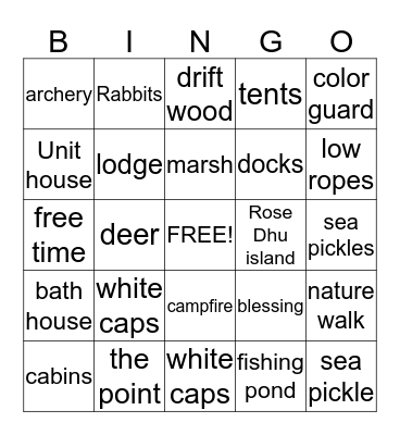 camp low  Bingo Card