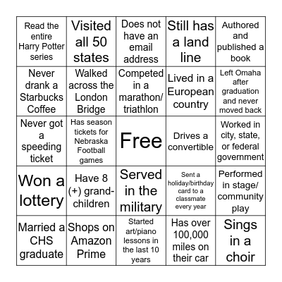 Class of 1967 Bingo Card