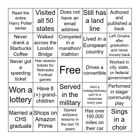 Class of 1967 Bingo Card