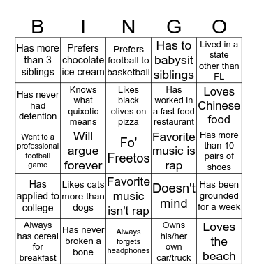 LHS Back to School Bingo Card