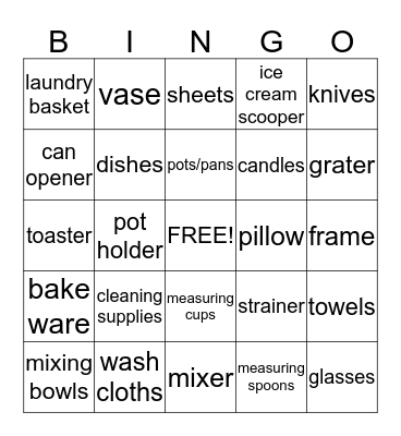 Bridal Gift  Bingo Card