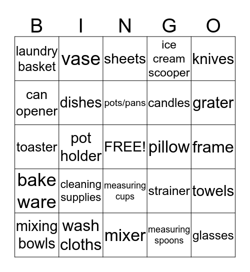 Bridal Gift  Bingo Card