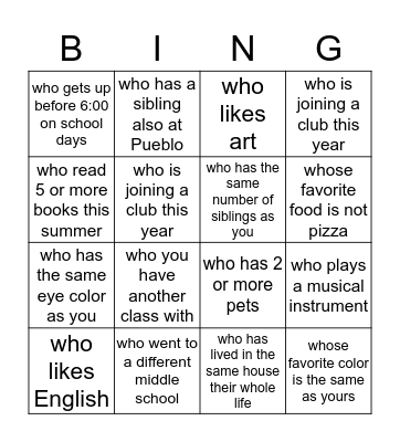 Find someone... Bingo Card