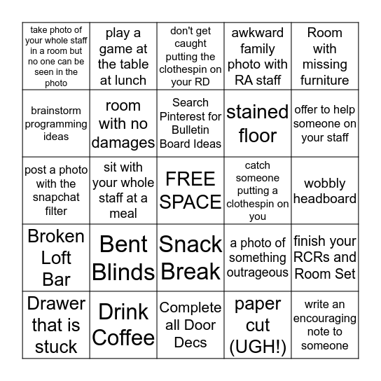 RA TRAINING BINGO Card